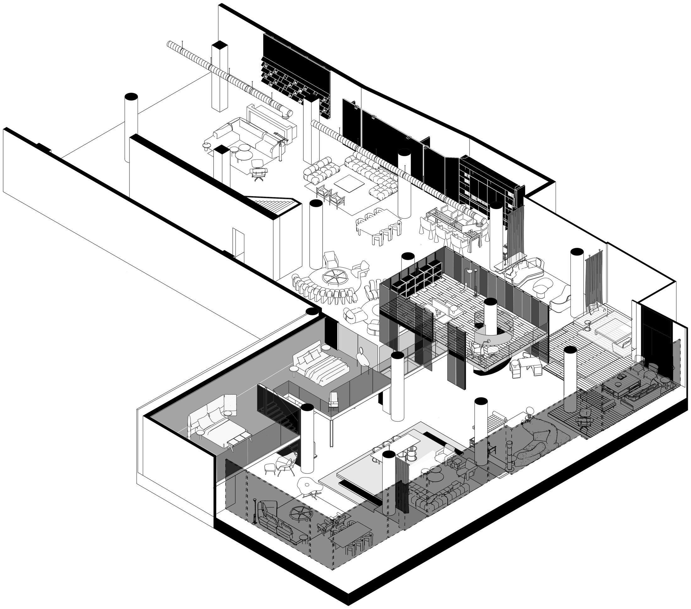 Mozaik Design Showroom — axonometric drawing