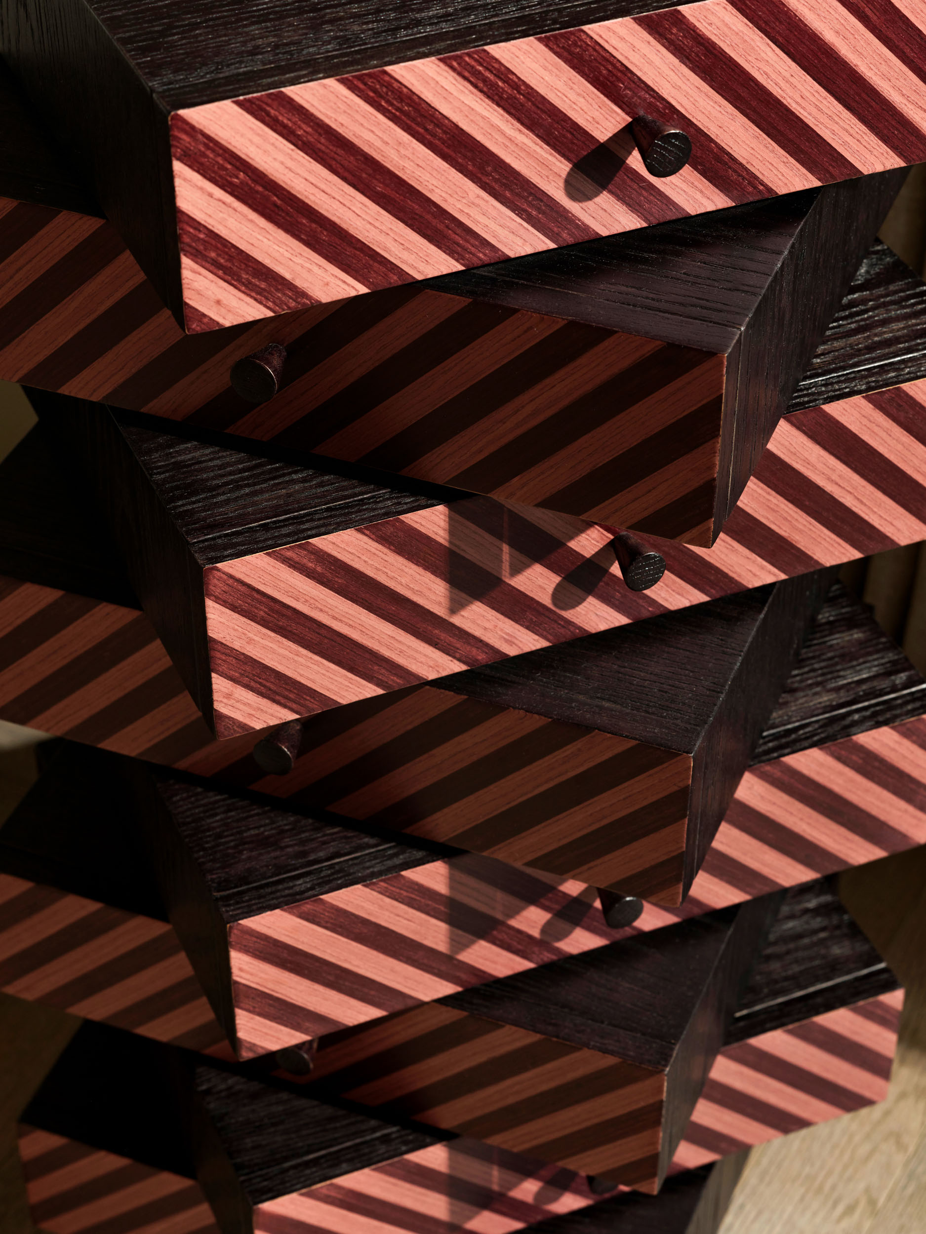 Striped marquetry chest of drawers — custom furniture, Zekeriyakoy TP House